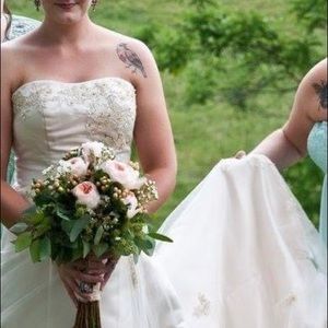 Champagne Gold A-line Strapless Wedding Dress